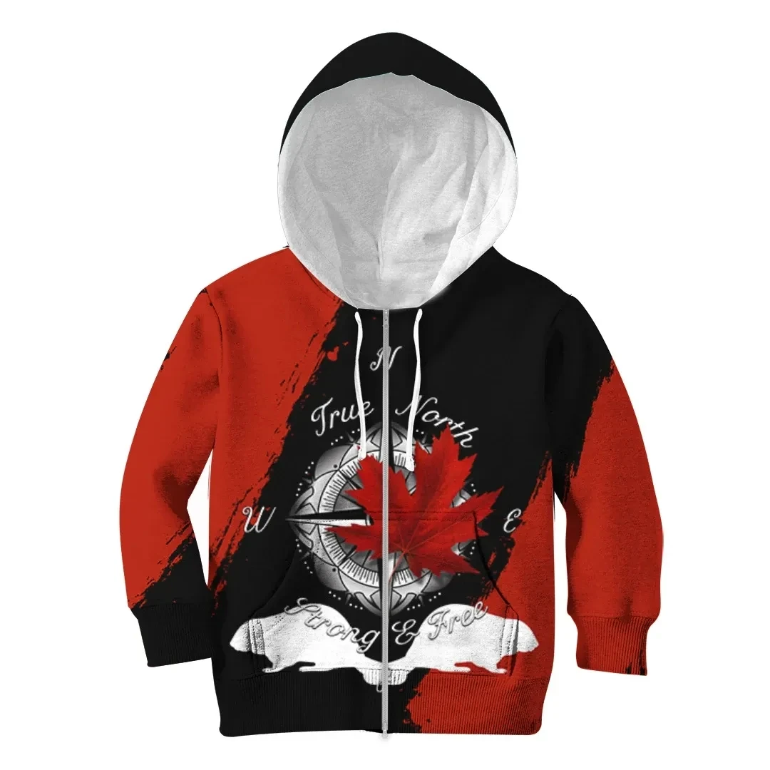 

Canada Day True North Strong And Free Maple Leaf Compass Kids Unisex Zipped Hoodies 3D Printed Hoodies Cosplay Costume Boy Girl