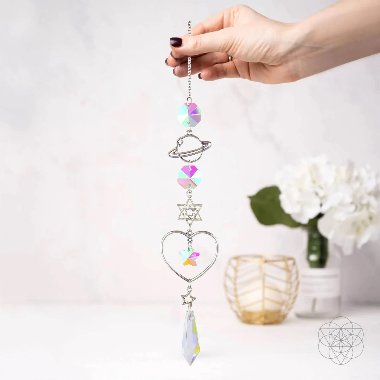 

Белая серебряная подвеска в виде Ловца солнца с кристаллами K, украшение для сада, рождественское уличное украшение для рождественских шаров