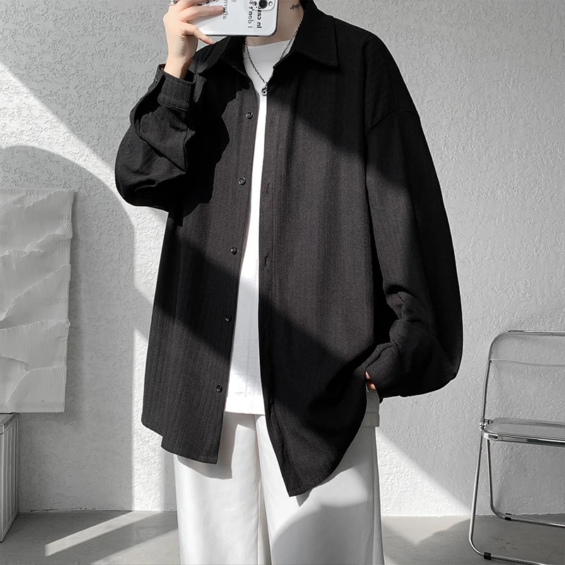 

Рубашка мужская Свободная с длинным рукавом, модная Повседневная Блузка в Корейском стиле, ровная, размеры 4XL 5XL