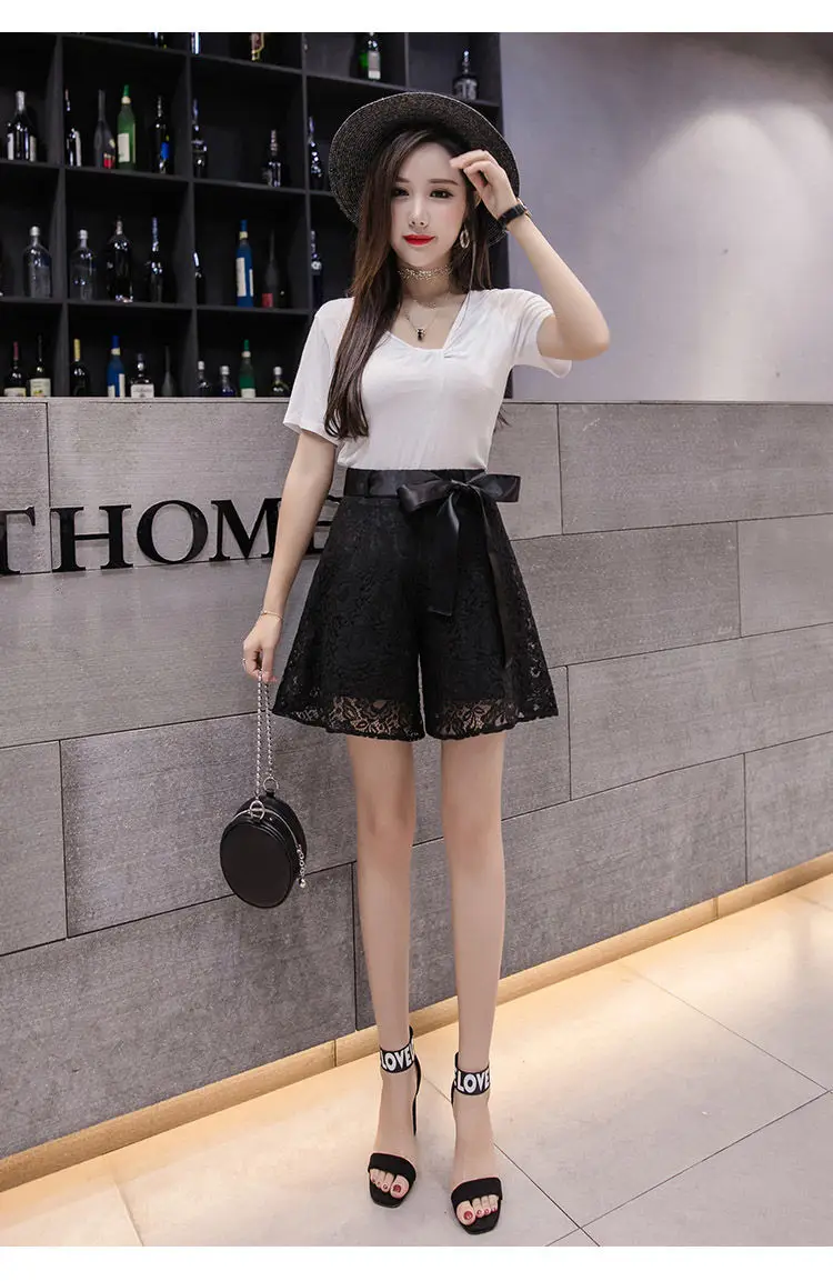 Shorts Women Summer Lace Shorts Women's 2023 Summer Korean Wide-leg Pants A-line Hakama Casual Pants Pantalones Cortos De Mujer