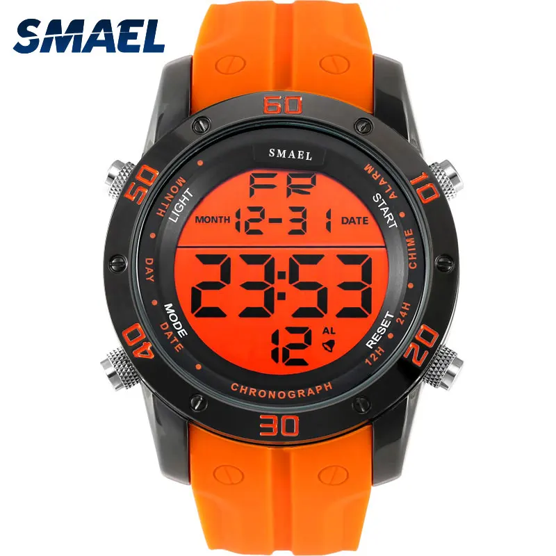 

Fashion Watches Men Orange Casual Digital Watches Sports LED Clock Male Automatic Date Watch 1145 Men's Wristwatch Waterproof
