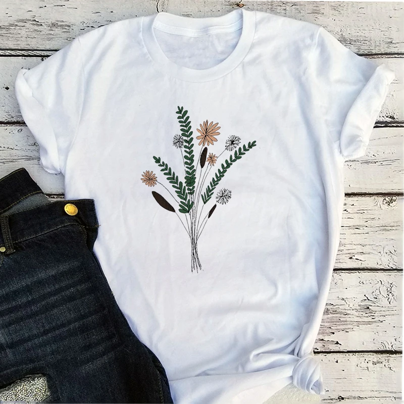 

Flowers O-Neck Tee Summer Casual Mama Tee 2022 Women Fashion Clothing Summer Plant Woman Tshirts Aesthetic L Retro