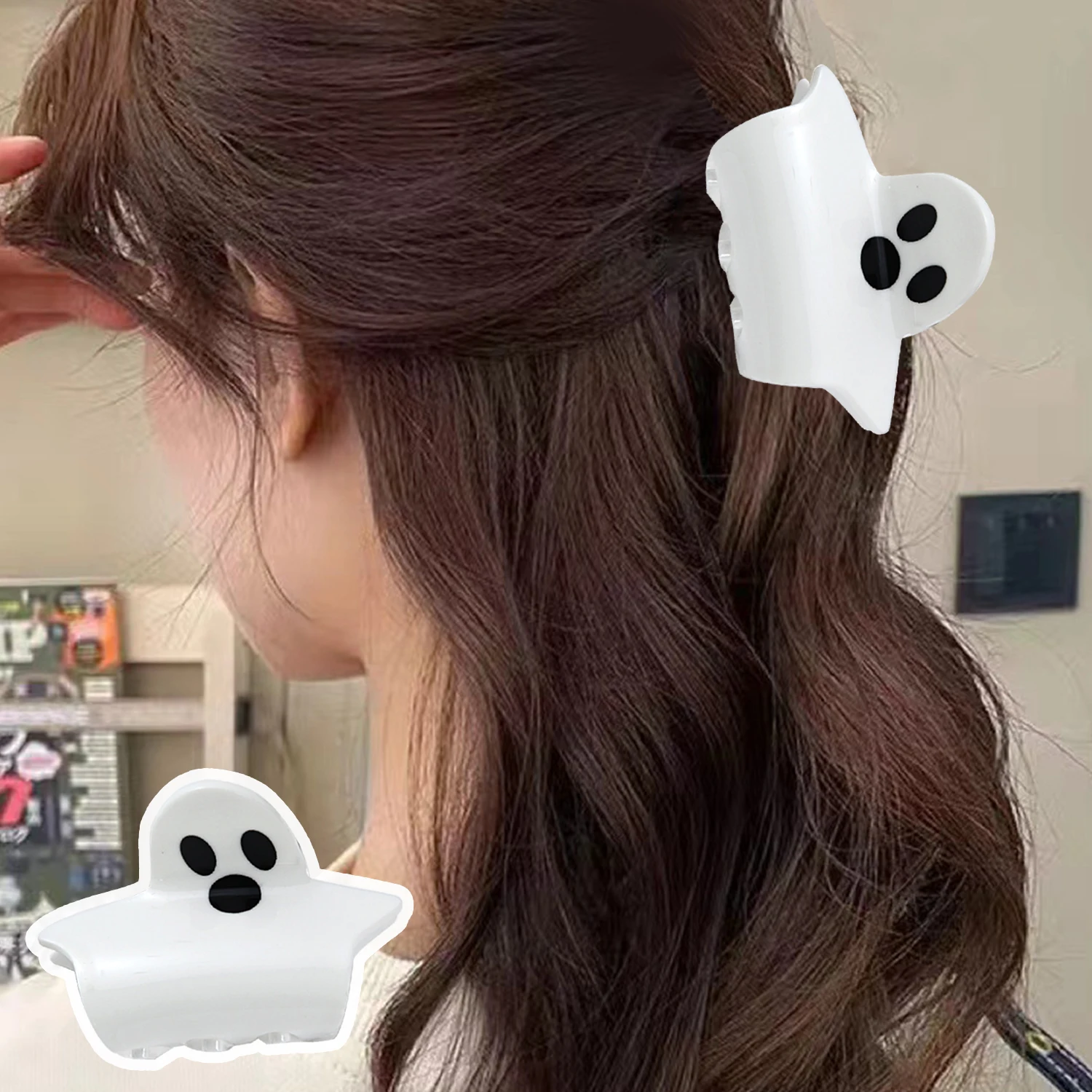 

2023 Halloween Geometric Pumpkin Ghost Hair Claw Ponytail Holder Crab Clip Festival Hair Clips For Women Hair Accessories