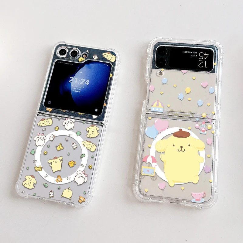 Магнитный чехол для телефона с помпоном Magsafe Samsung Galaxy Z Flip 3 4 5 6 5G мягкий прозрачный