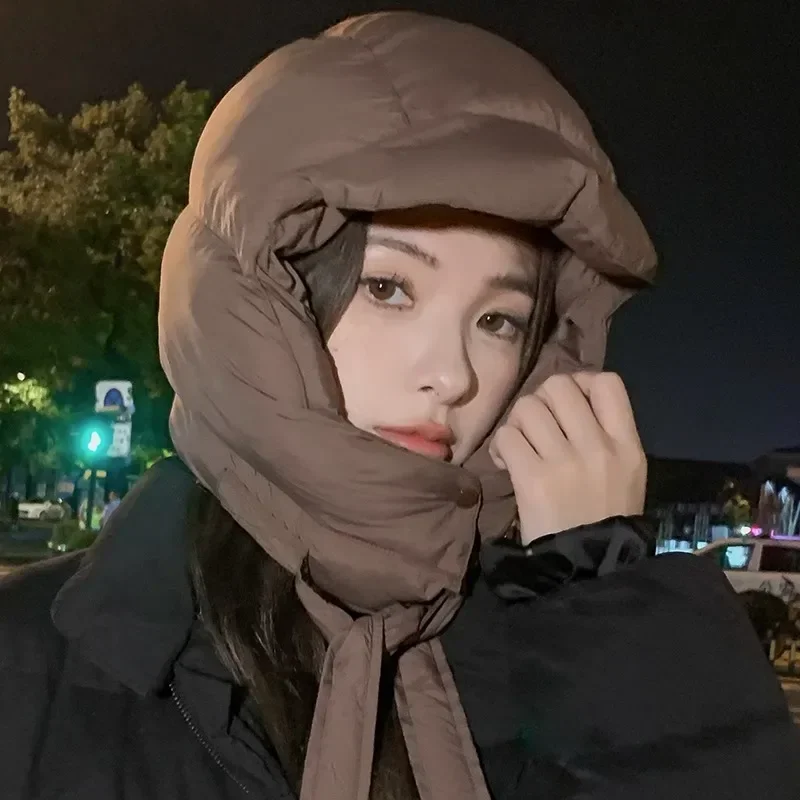 

Women Down Cotton Headband Hat Warm Thickened Hood Cycling Caps scarf Windproof Hat Outdoor Neck Hood Ear Protection for Couple