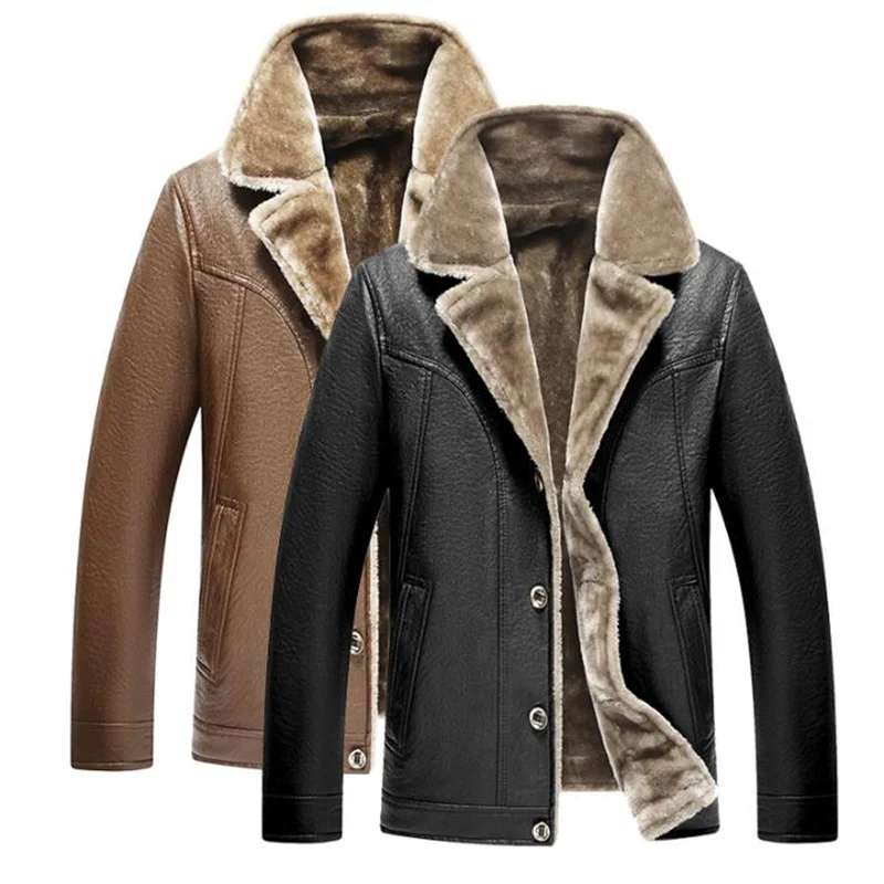 mens leather jacket motorcycle PU coat men faux leather jackets middle-aged clothes velvet jaqueta de couro autumn winter