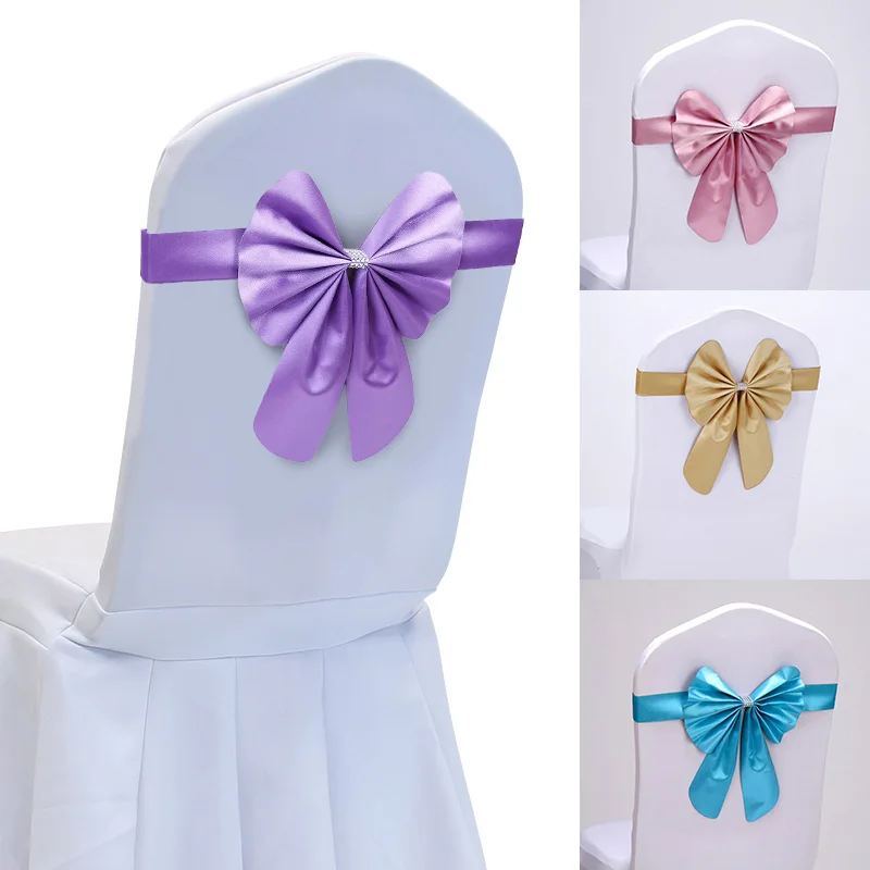 Wedding Ceremony Decor Satin Chair Sashes Knot Bands Bows For Party Banquet Decor Wedding Event Chair Cover Decoration