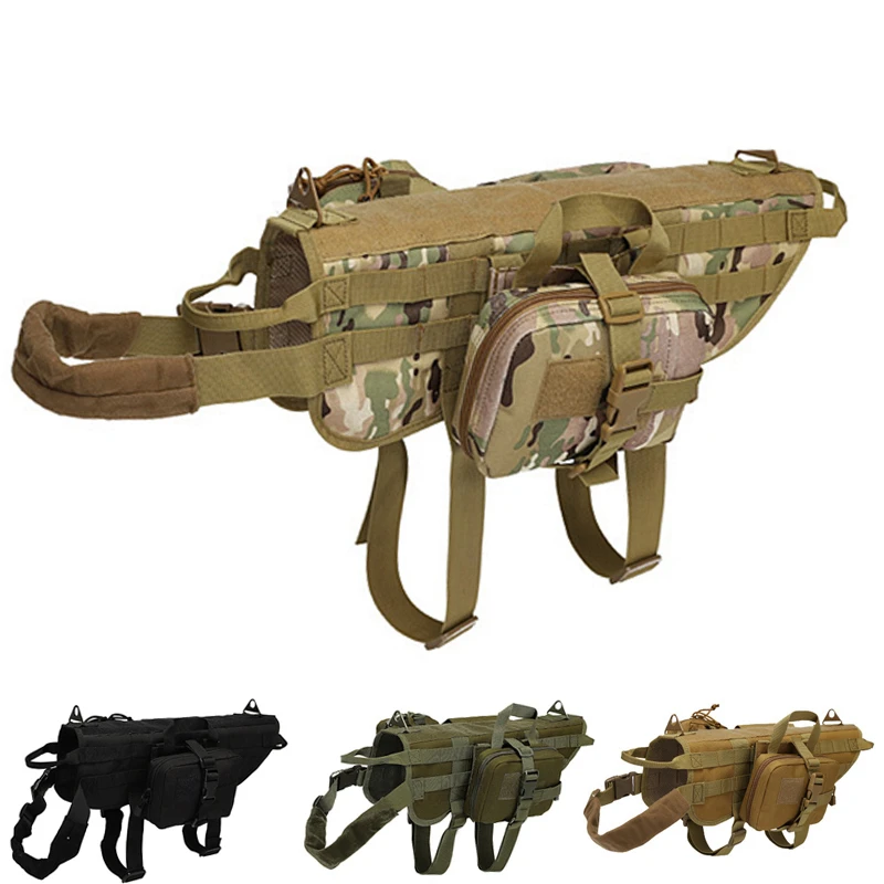 

Tactical Military Dog Vest Hunting Pet Training MOLLE Army Combat Vest Harness with First Aid Kit Pouch & Water Bottle Holder