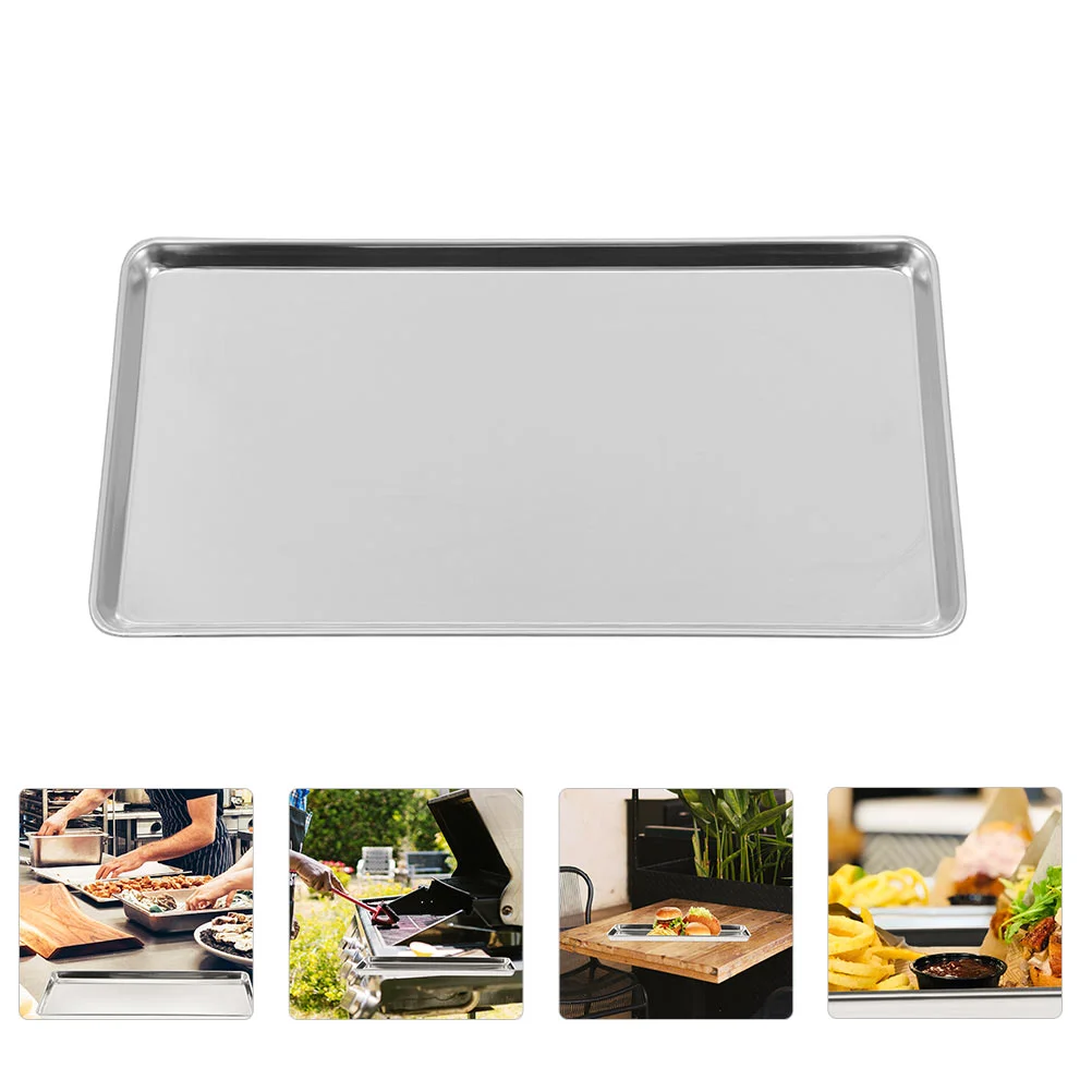 

Stainless Steel Rice Noodle Dish Tray Dessert Storage Home Plate Biscuit Rectangular Cold Durable Banquet Food