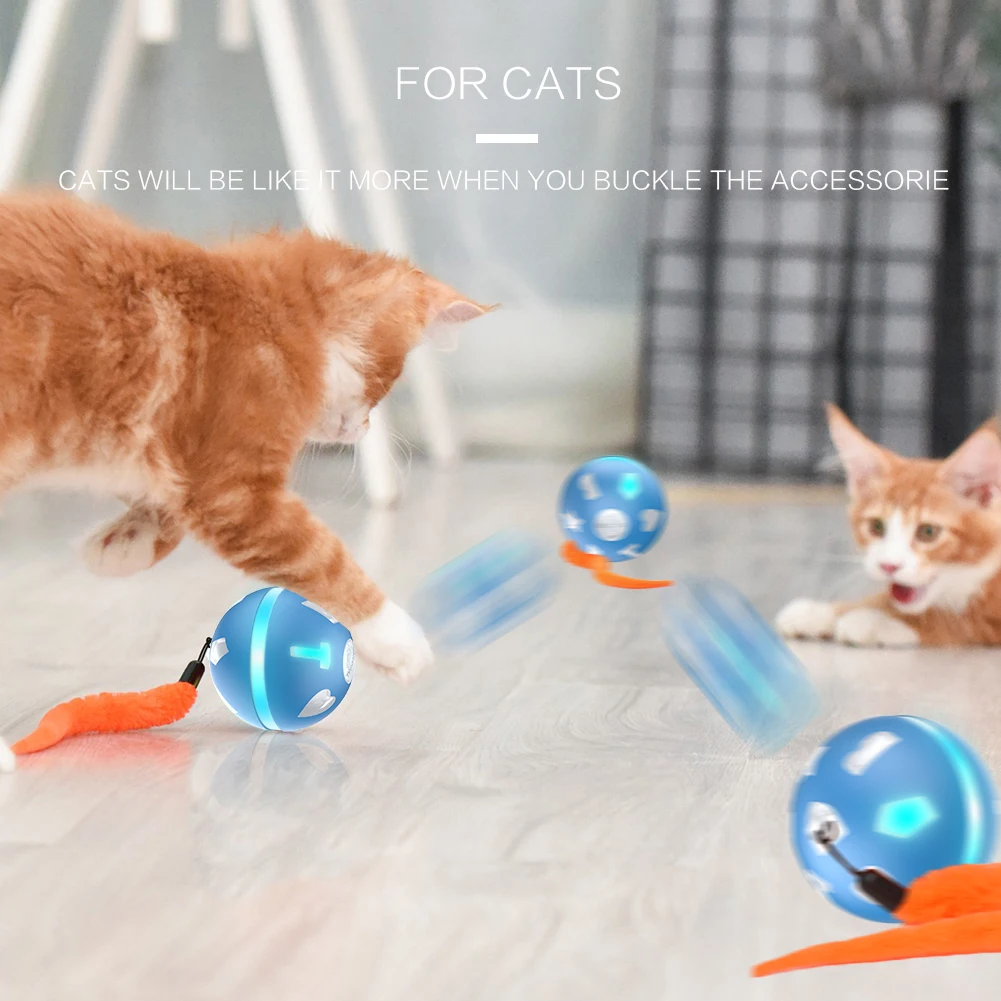 

USB Kitten Cat Teaser Interactive Toy Light Ball Teaser Toys For Cats Automatic Flash Rolling Interactive Toy Rod Pet Cats Toys