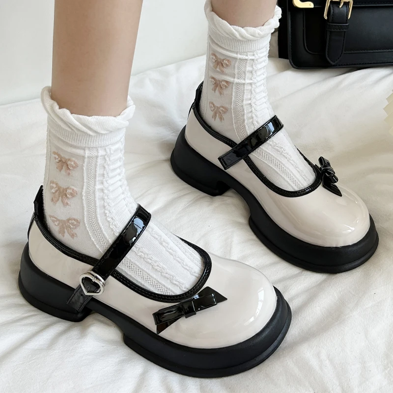 

Brand Bow Lolita Mary Janes Women Shoes 2022 New Autumn Flats Platform Sandals Fashion Dress Chunky Casual Ladies Oxford Shoes