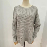 2021 korean style autumn and winter new heavy industry beaded sweaters womens fashion loose round neck pullover