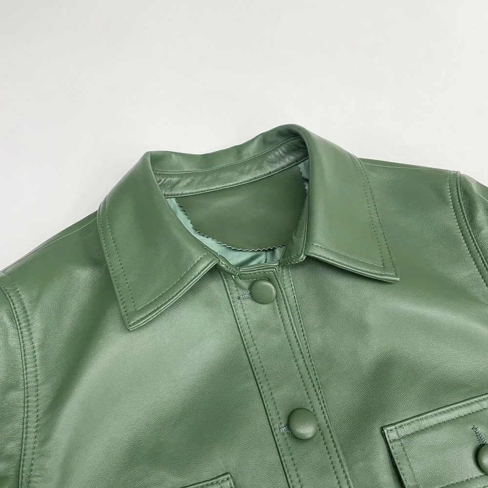 JANEFUR Leather Jacket Women 2023 New Short Single-Breasted Fashion Real Sheepskin Coat Chic Lady Blazer