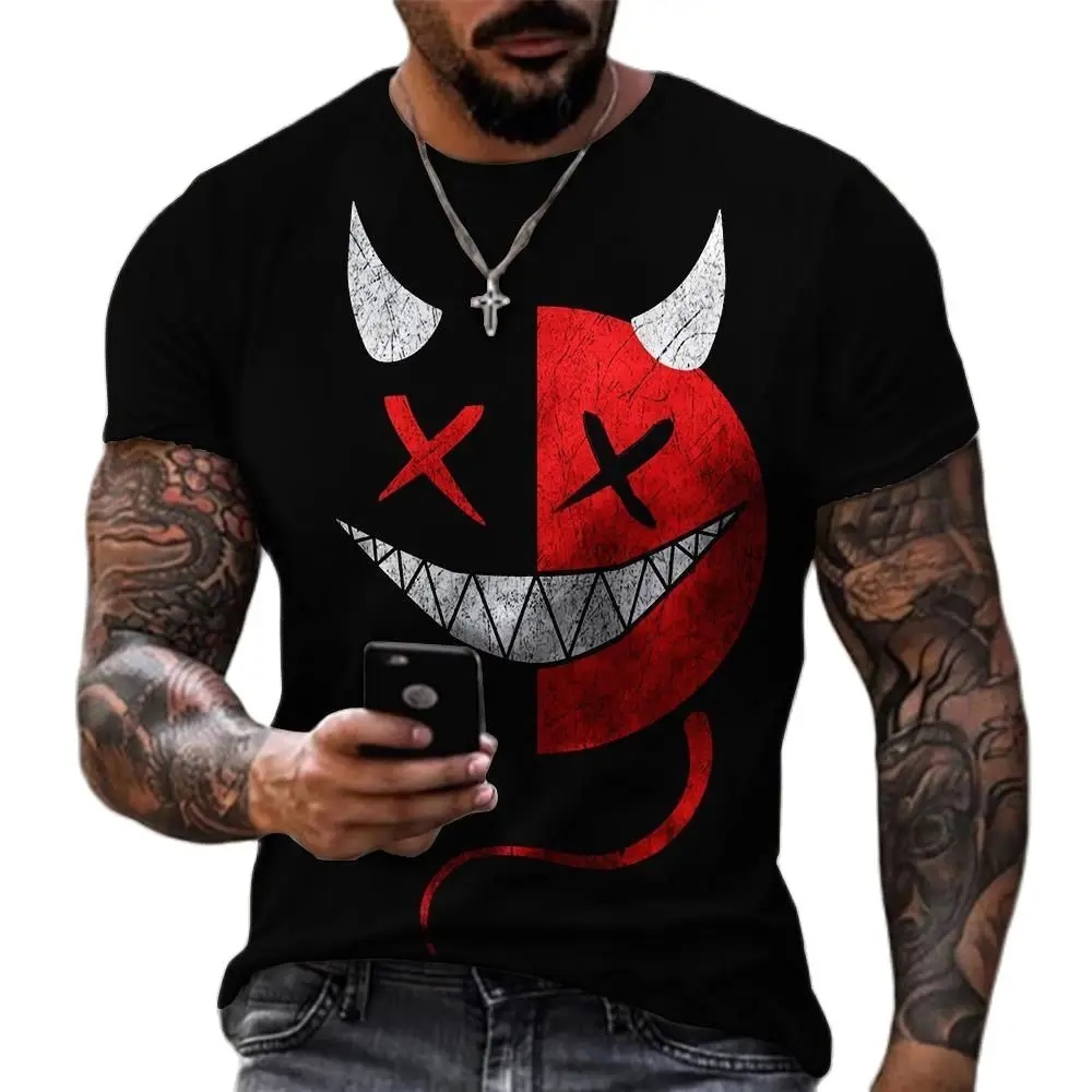 Summer 3D Street Trend Pattern T Shirt For Men Hip Hop Style Comfortable Breathable Material Round Neck Short Sleeve Clothing