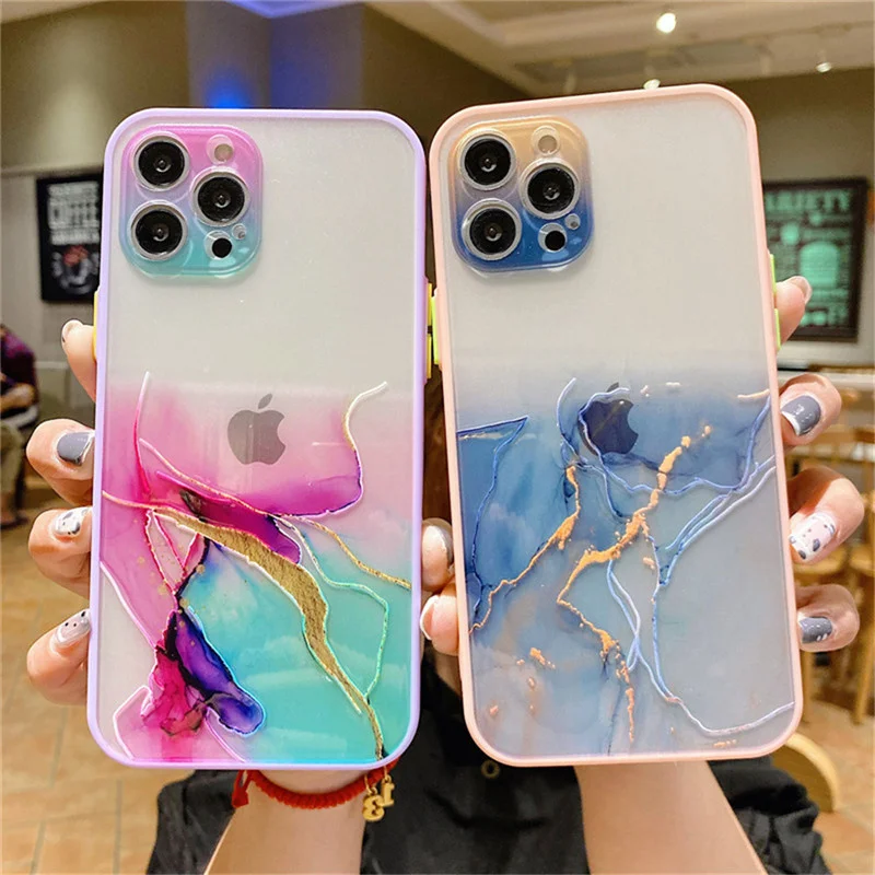 Apple phone case adopts gradient marble pattern which is suitable for iPhone 11 12 Pro max mini XS x XR 7 8 plus and se |