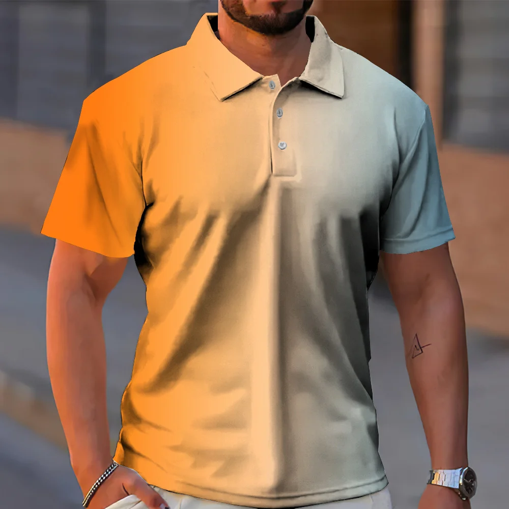 

2023 New Men's Polo Shirt Fashion Gradient 3D Printing Summer Men's Clothing Casual Short Sleeve Top Loose Polo T-shirt Clothing
