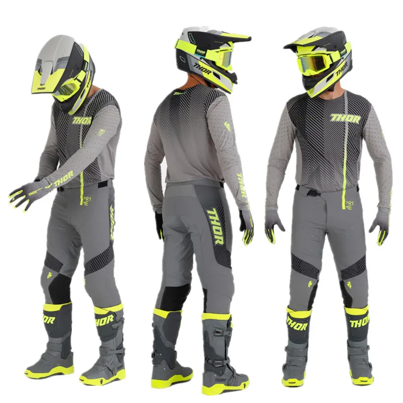 

2023 Prime Pro Motocross Gear Set Grey Flo Moto Jersey Set Off Road Suit MX Race Wear Moto Suit Motorcycle Protective Clothing