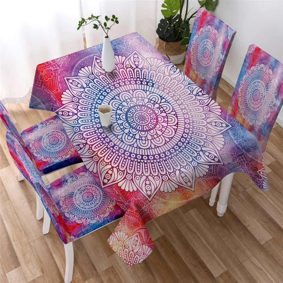 

Bohemian Mandala Floral Printing Rectangular Tablecloth for Table Home Decoration Waterproof Anti-stain Tablecloth for Dining