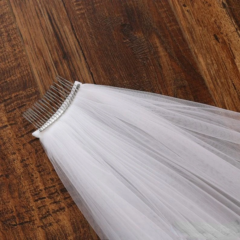 Свадебная Фата с расческой длинная белая Однослойная кружевной аппликацией по