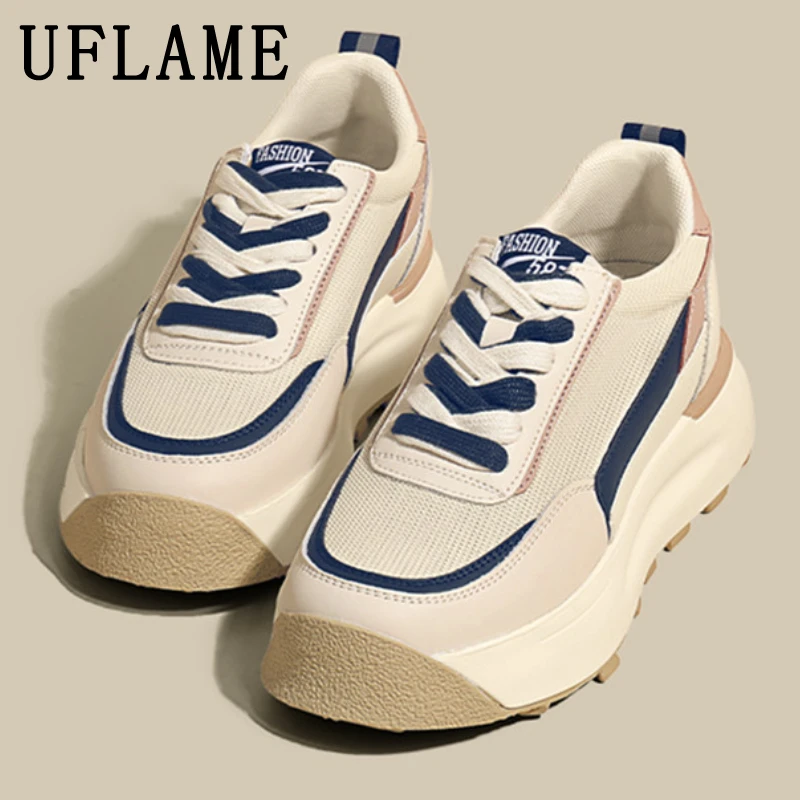 

Spring Autumn Women Sneakers Lightweight Tennis Sports Shoes Colorblock Design Platform pumps 6cm Height Increas Canvas Shoes
