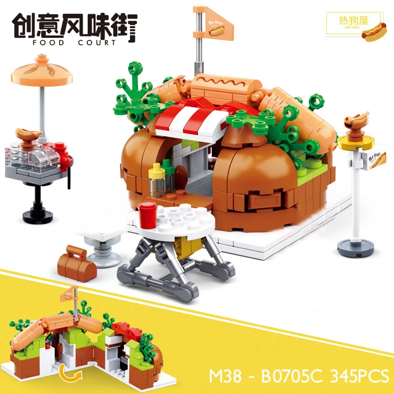 Модель серии MOC Street View City гамбургер торт ресторан розничный магазин креативная