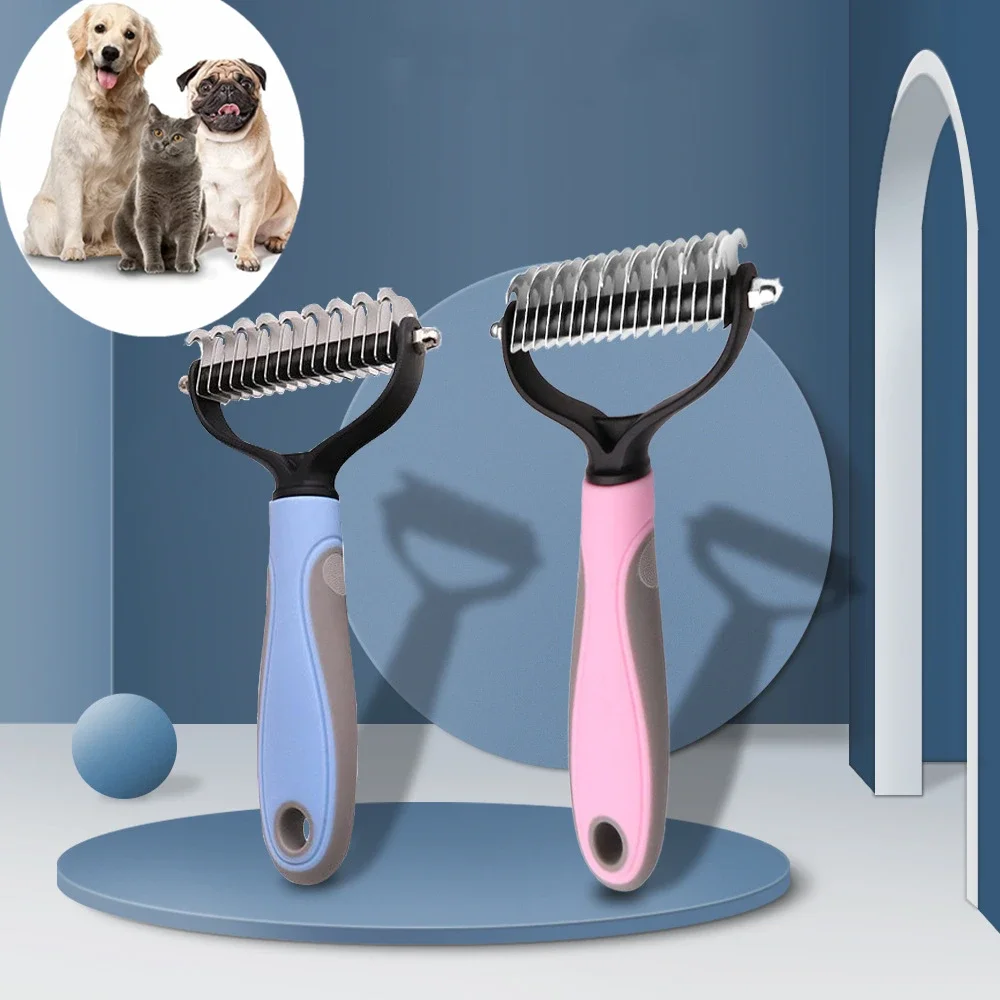 

Professional Dog Brush Dematting Gently Efficient Safe Pet Comb Rake Removes Undercoat Knots Wooden Handle Puppy