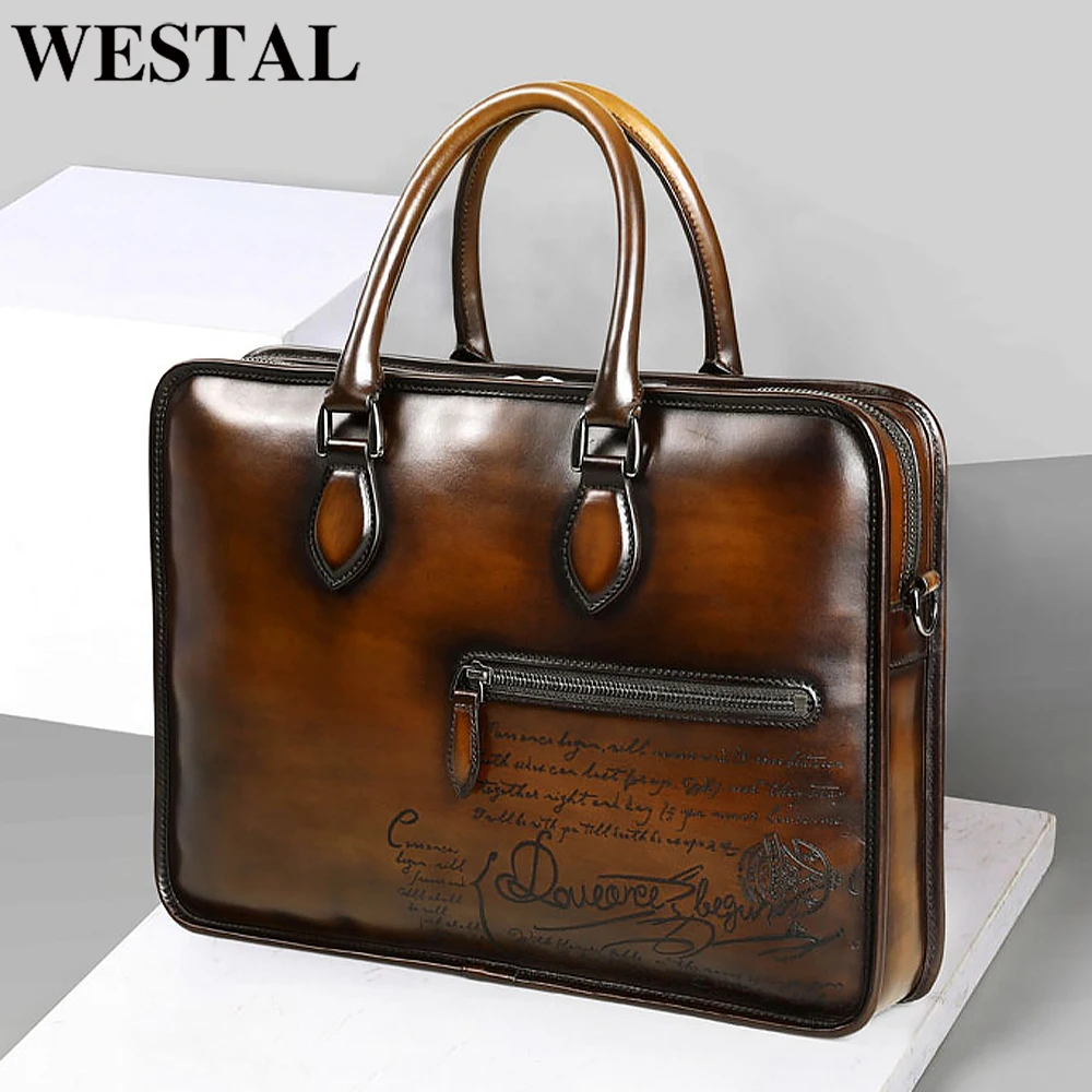 

Портфель WESTAL мужской, кожаная сумка для ноутбука, роскошный брендовый дизайнерский офисный саквояж для мужчин
