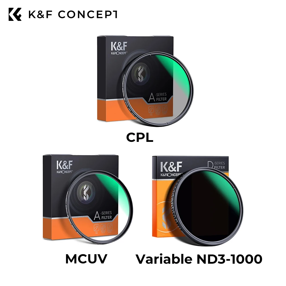K & F Concept Защита камеры MCUV + поляризованные линзы CPL + набор регулируемых фотофильтров 37/40.5/43/46/49/52/55/62/67/72/77/82 мм