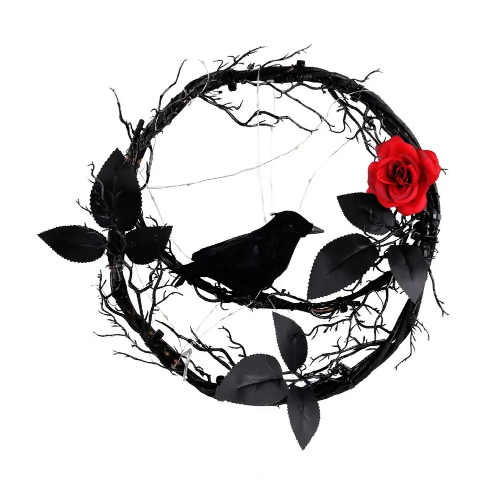 Светящийся венок светящиеся мертвой ветви на Хэллоуин с черной вороной гирлянда