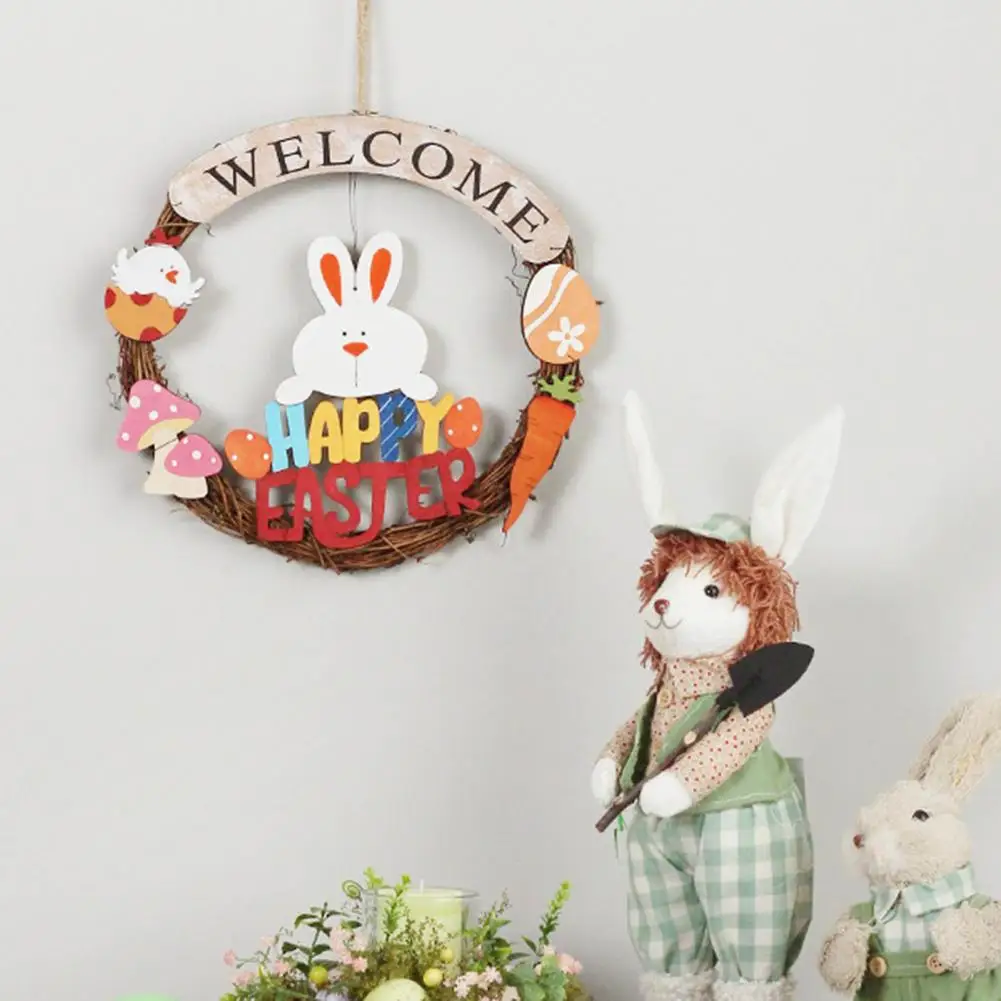 

Милый счастливый Пасхальный кролик, подвесной венок, украшение для дома, легко повесить дверь, подвесной кулон со шнурком, товары для дома