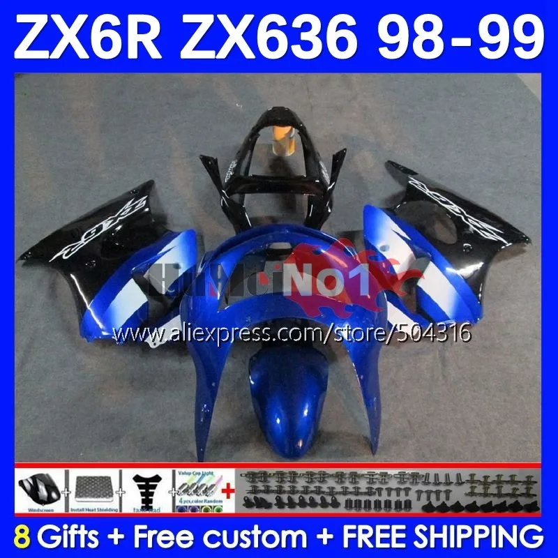 

Корпус для KAWASAKI NINJA ZX-6R ZX600 600CC 98 82MC.7 ZX636 ZX 636 6 R 600 CC 6R ZX6R 98 99 1998 1999, синий, в наличии