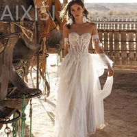 white wedding dress charming boho sweetheart lace a line appliques bohemian off the shoulder custom made brida vestidos de