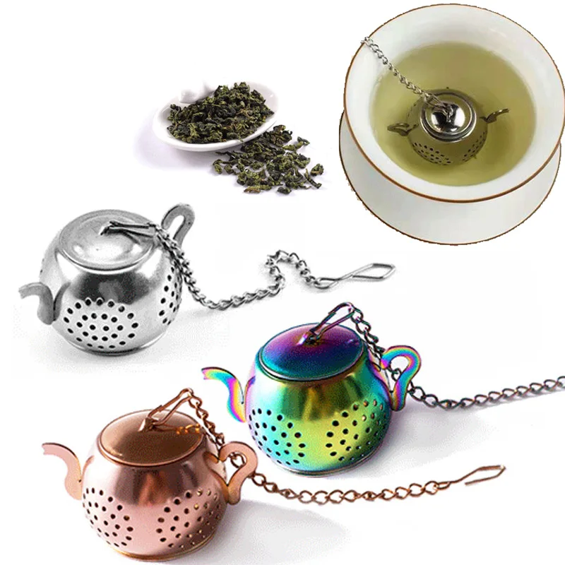 Tea Filter Strainer Tea Infuser Spice Creative Stainless Steel Tea Leak Leaf Tea Maker Strainer With Chain Cute Teapot Shape