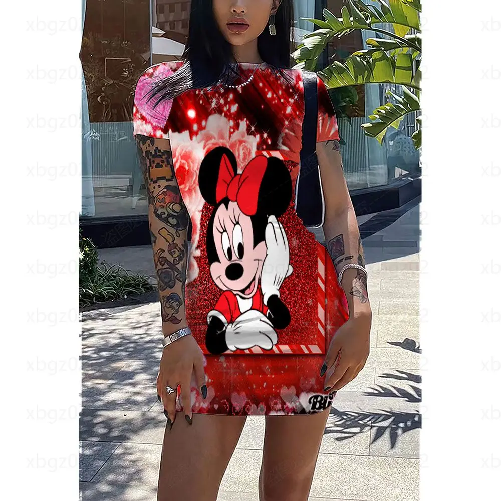 

Tight Print Sexy Dress Slim Fit Elegant Dresses For Women 2022 Women's Summer Dress High Quality Top Disney Minnie Mouse Fashion