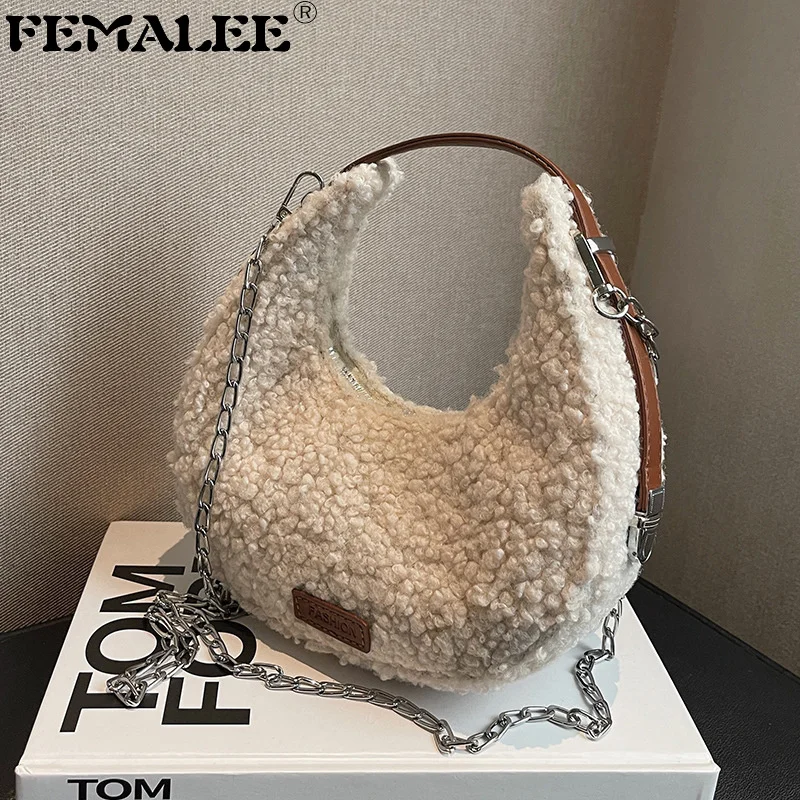 

Роскошные полуручные сумки из искусственного меха, женские мягкие теплые плюшевые дизайнерские сумки на плечо из овечьей шерсти, новинка ...