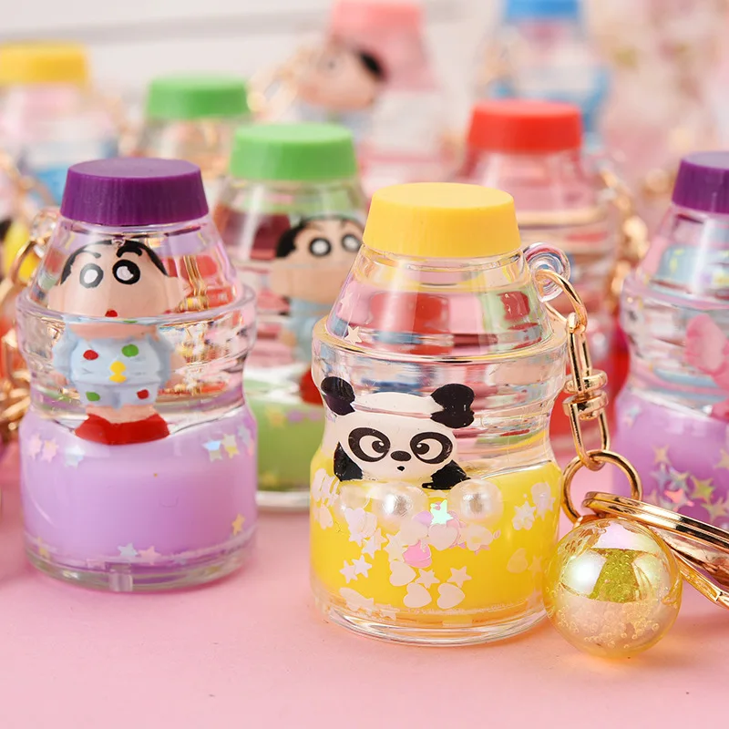 

Oil keychain floating panda doll imitation yogurt bottle keychain