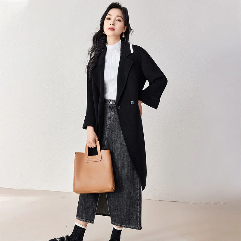 2024 зимняя новая мода двусторонний дафлкот из чистой шерсти с воротником