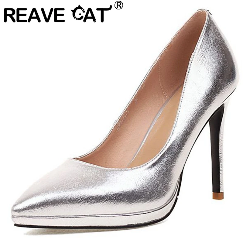 

Женские Классические офисные туфли REAVE CAT, весенние туфли-лодочки на платформе и высоком каблуке с острым носком, большие размеры 33-43, одното...