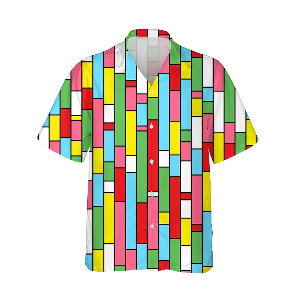 

Jumeast 3d Harajuku Geometric Mosaic Printed Hawaiian Vintage Shirt Men Abstract Fashion Short Sleeve Shirts Casual Streetwear