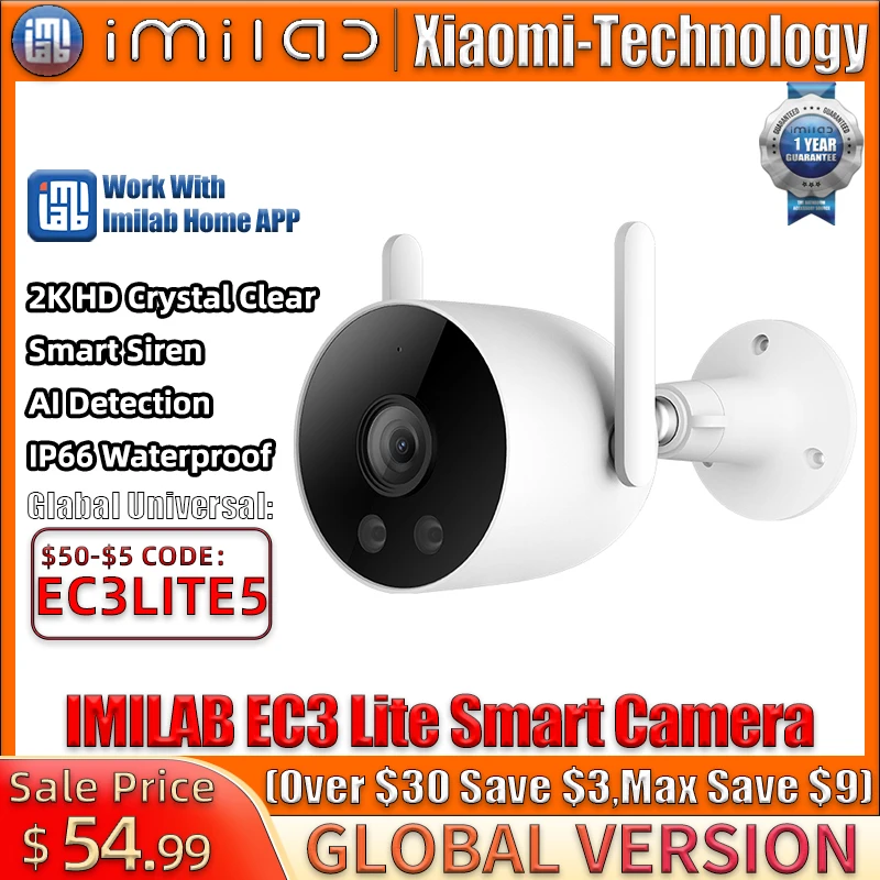 

IMILAB EC3 Lite Camera Outdoor 2K Wifi IP Smart Siren AI Detection Security Video Surveillance Color Night Vision CCTV Webcam