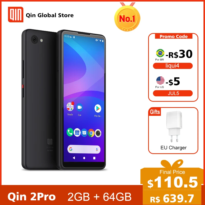 Global Version QIN 2 Pro Full Screen Phone 4G Network With Wifi 5.05 Inch 2100mAh Andriod 9.0 SC9863A Octa Core Feature Qin 2pro