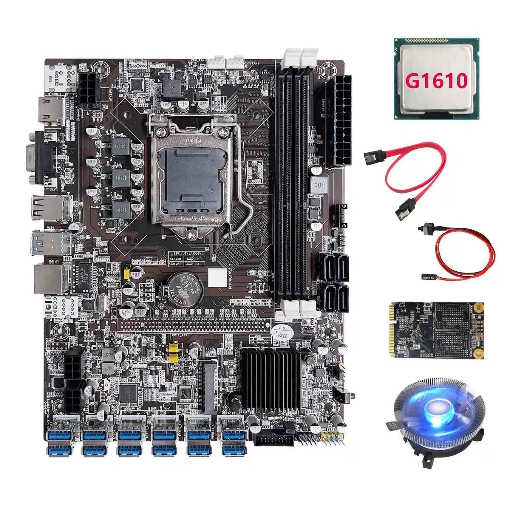 

B75 ETH Mining Motherboard 12XUSB+G1610 CPU+MSATA SSD 64G+Switch Cable+SATA Cable+CPU Cooling Fan BTC Miner Motherboard