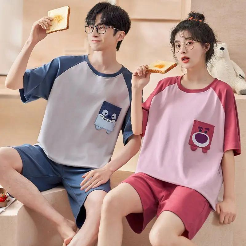 1 2 sets of price lovers pajamas women summer cute a man and a woman with short sleeves loose couple leisurewear suit