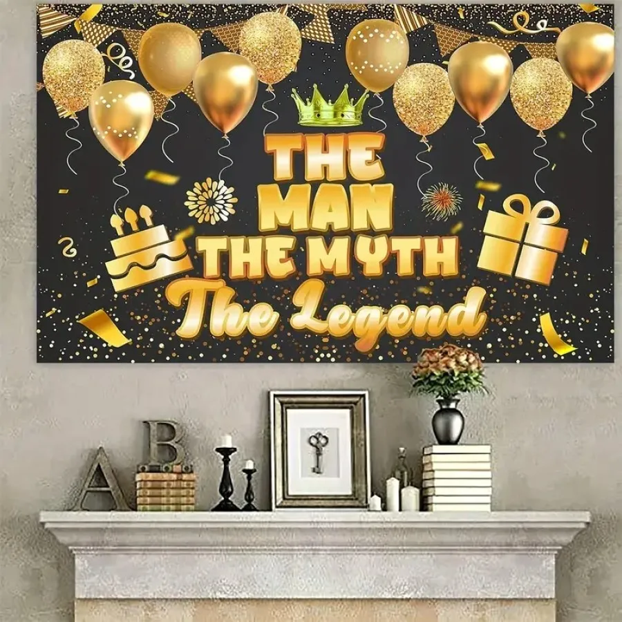 1 Шт. Блестящий Баннер Из Черного Золота Для Мужчин День Рождения Празднование На