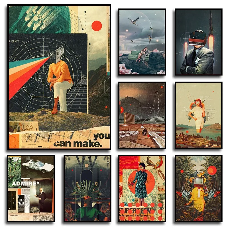 Винтажный сюрреалистичный современный плакат и принты холст живопись настенное