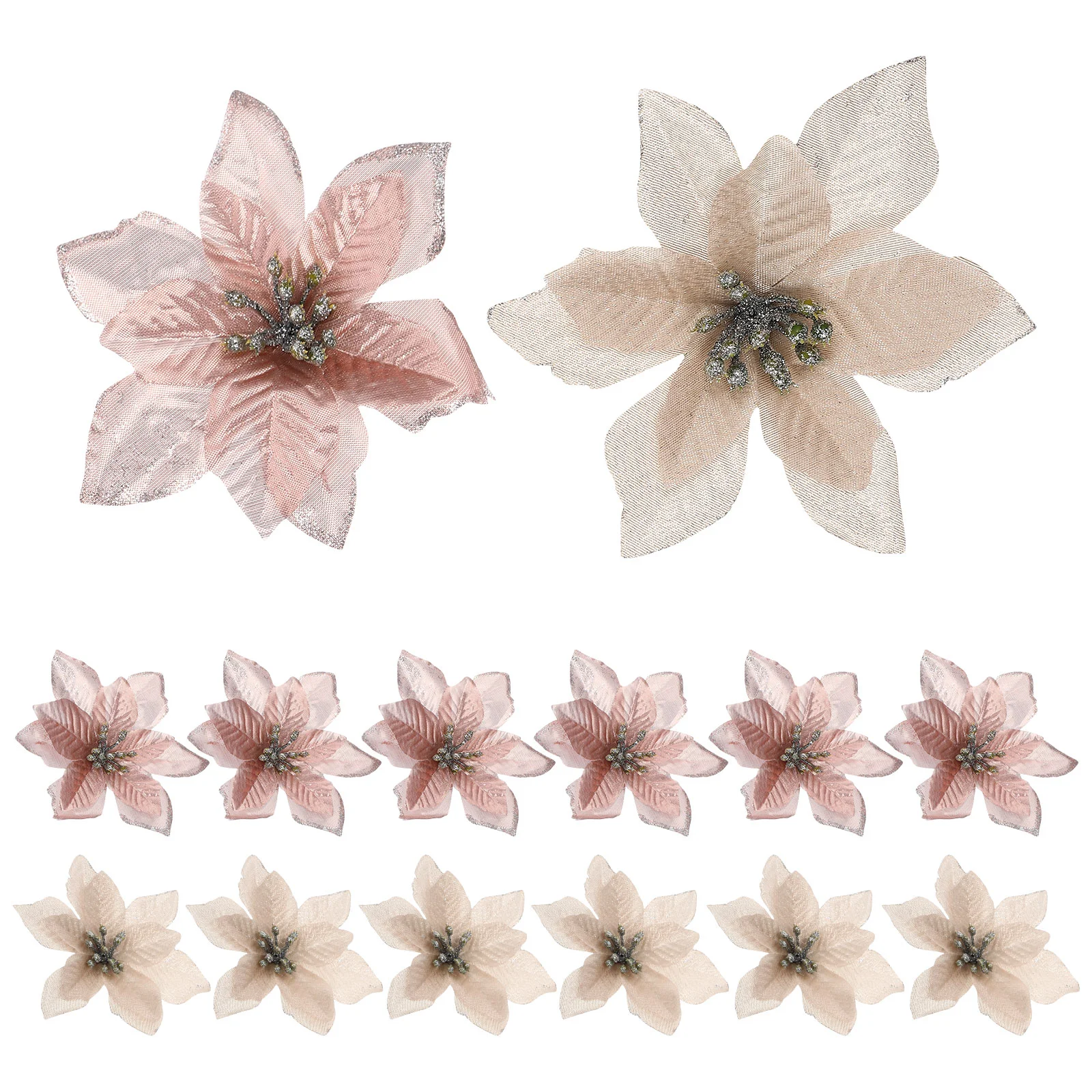 

Christmas Poinsettia Flower Flowers Artificial Glitter Ornaments Wreath Treehollow Stemspicks Ornament Garland Floral Accessory