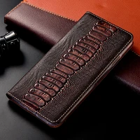 ostrich genuine leather case for motorola moto p30 p40 p50 one power vison 2 magnetic flip cover