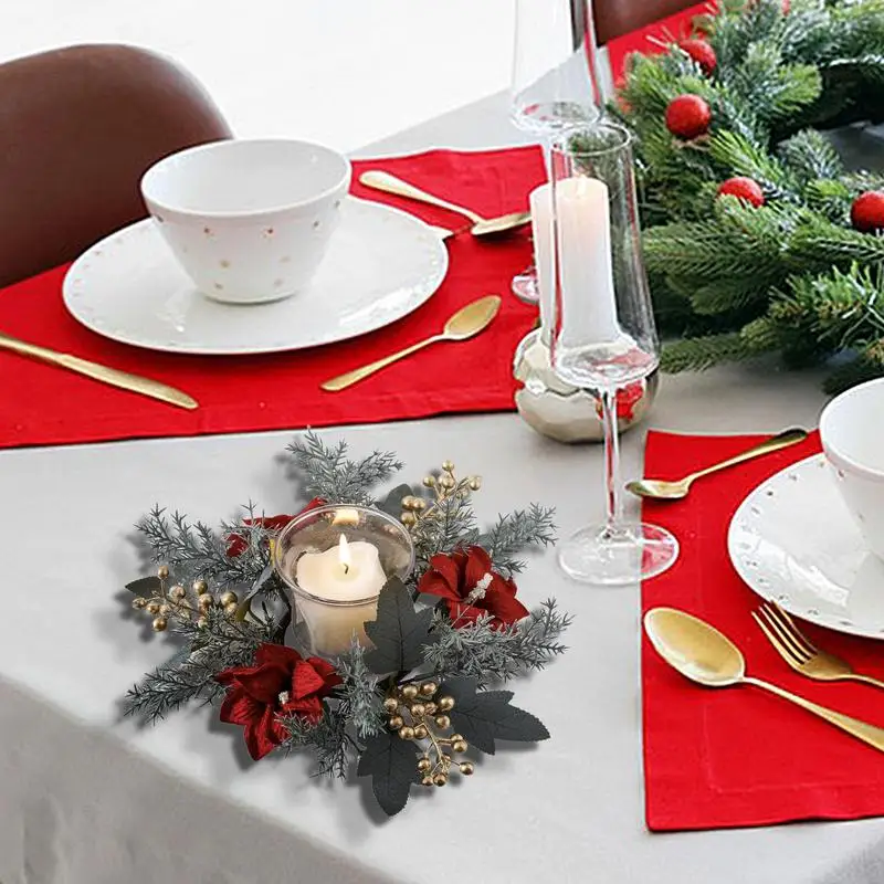 ź kwiatowa świeca wieniec realistyczny pień pierścień rośliny sztuczne świętuj boże narodzenie dekoracje kwiatowe zielone liście