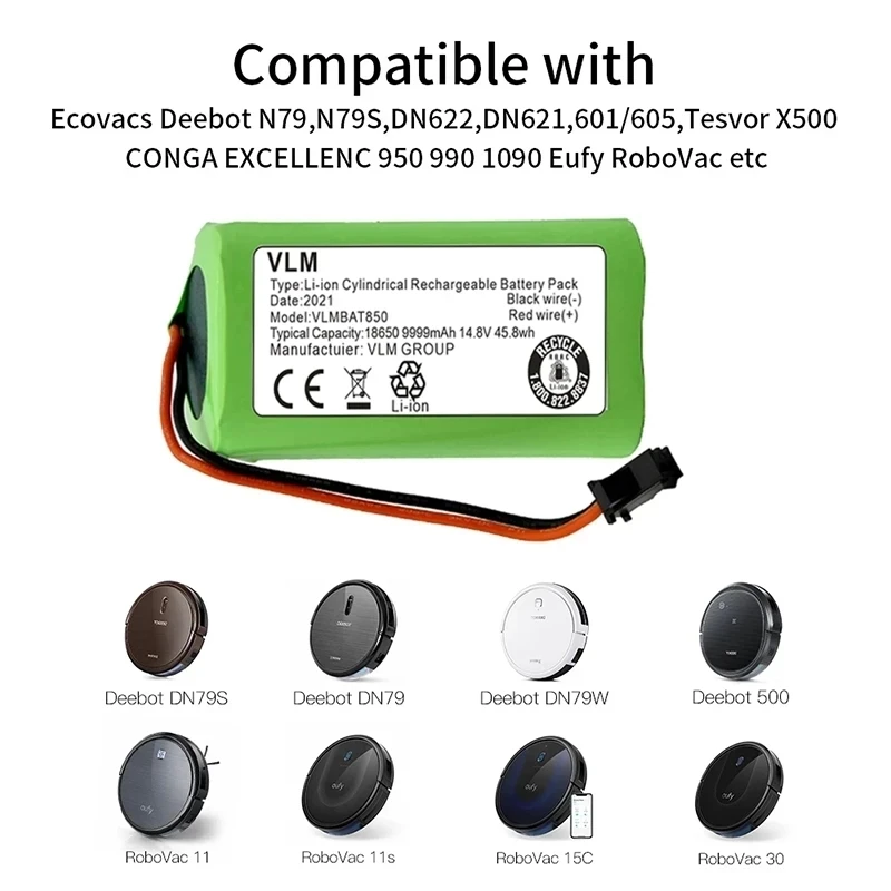 

New Li-ion battery 14.4V 12800mAh for Conga Excellence 990 Ecovacs Deebot N79 N79S DN622, Eufy Robovac 11 11S 12 15C 15S 35C