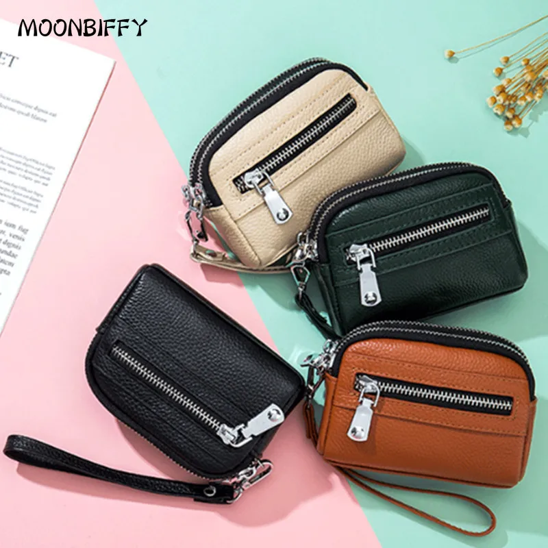 

Women's Zero Wallet Leather Mini Key Chain Zipper Style Coin Change Wallet Wristlet Purses Girls Purse Small Pouch Carteras 2022